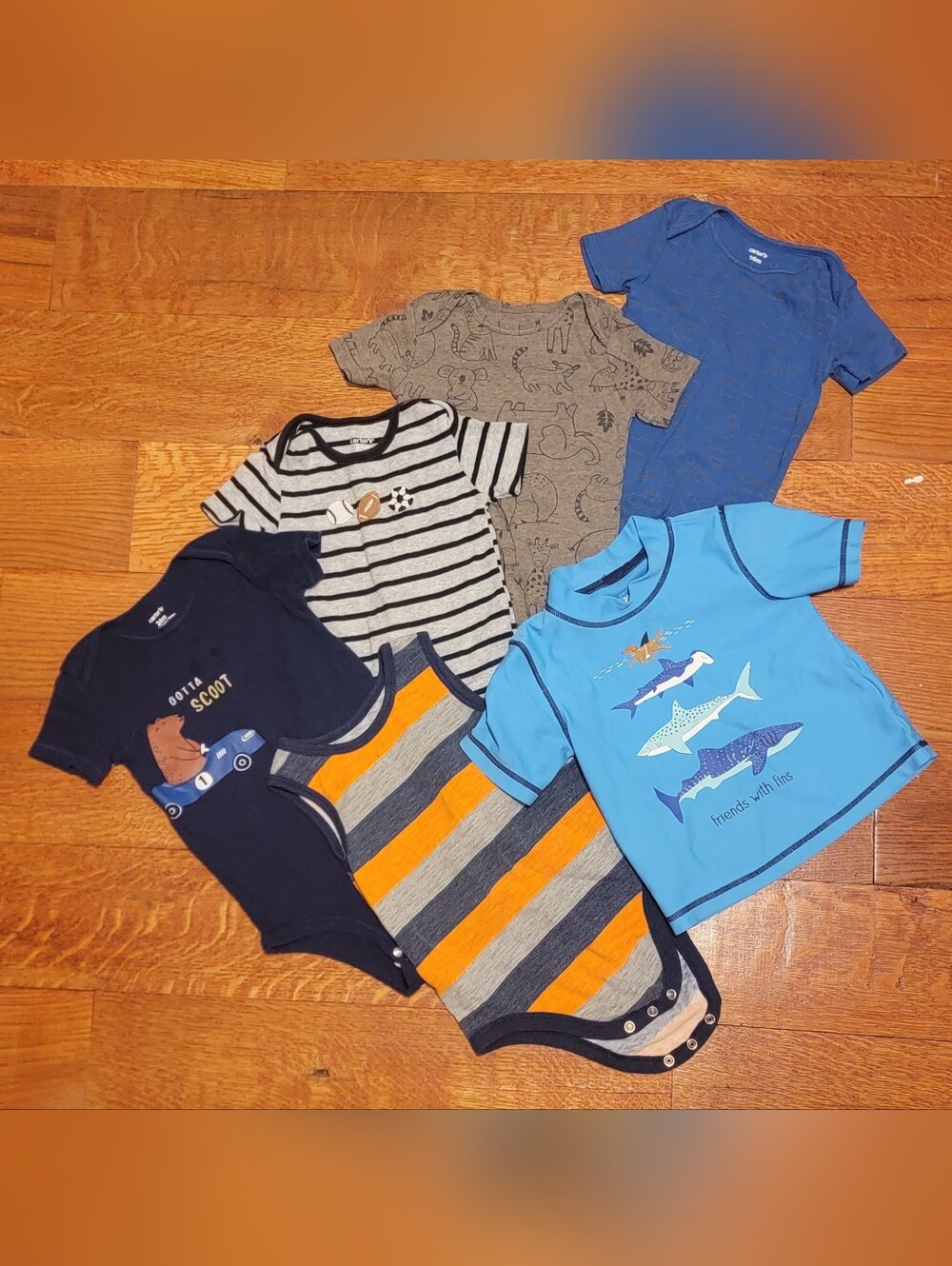 Pack of 6 Kids One-Piece Bodysuits in Blue, Gray, Navy and Orange